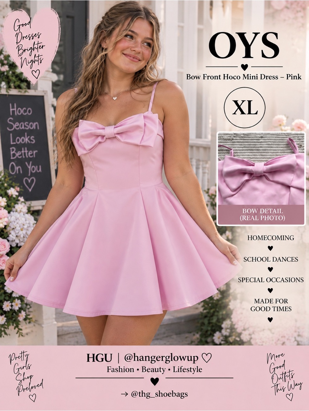 OYS Pink Bow Front Paneled Swing Fit & Flare HOCO Mini Dress XL NWT